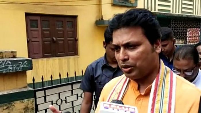 ত্রিপুরার মুখ্যমন্ত্রী বিপ্লব দেব। মঙ্গলবার বারাসতে। ছবি: দীপক দেবনাথ