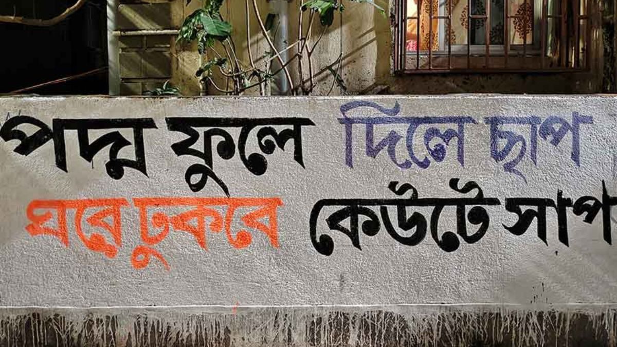 প্রচারের অন্যতম প্রধান মাধ্যম হিসেবে ফের সামনে এসেছে ছড়া-ছন্দে ভরা দেওয়াল লিখন।-সংগৃহীত ছবি