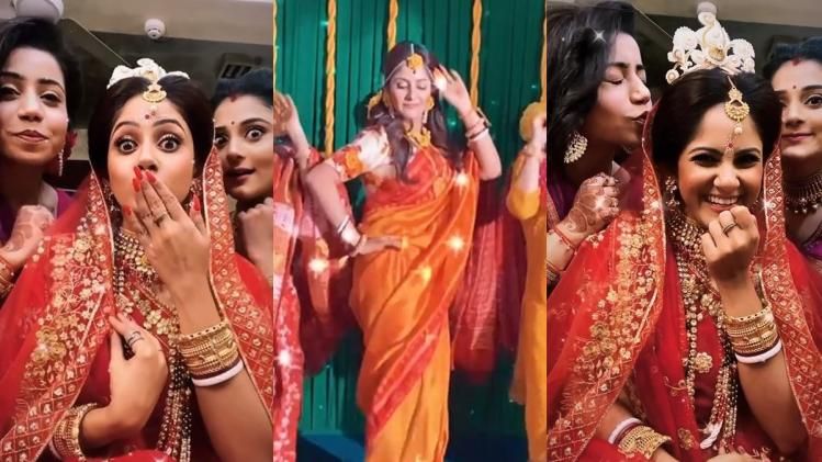 জমিয়ে নাচলেন তৃণা সাহা, সঙ্গে ধারাবাহিকে তাঁর দুই ননদ।