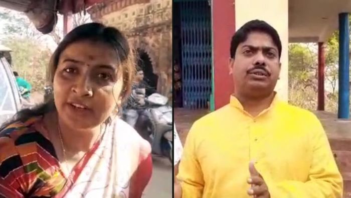 বিষ্ণুপুরে তৃণমূল কংগ্রেসের প্রার্থী অর্চিতা বিদ, সংযুক্ত মোর্চা সমর্থিত কংগ্রেস প্রার্থী দেবু চট্টোপাধ্যায়। ছবি: অনিল গিরি