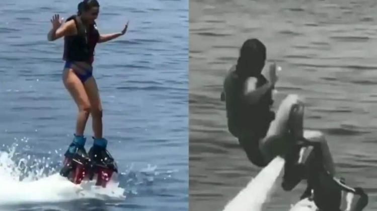 Nia Sharma ফ্লাইংবোর্ডে হঠাৎ হারাল ব্যালেন্স, তার পর...