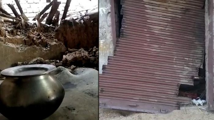 হাতির হানায় তছনছ বাড়ি, দোকান। রবিবার মেদিনীপুর সদরে। ছবি: শাজাহান আলী