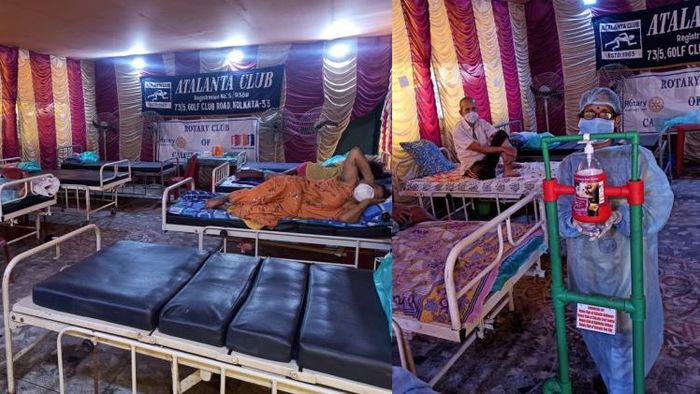 নিজেদের পুজোমণ্ডপকে সেফ হোম বানিয়ে তুলেছেন। গল্ফ ক্লাব রোড দুর্গাপুজোর কর্তারা