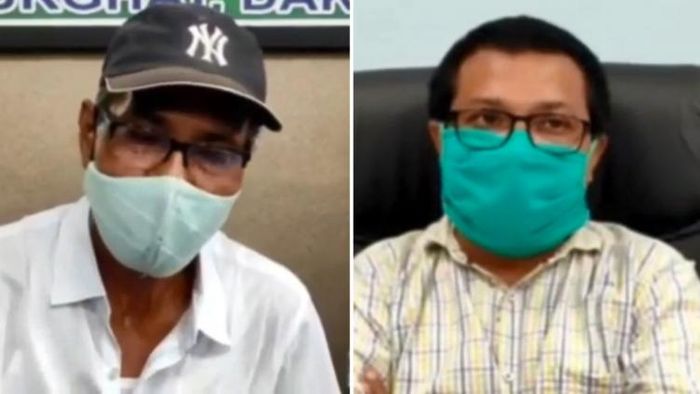 বিরাজ দাস এবং অনুজ শিকদার। ছবি: মৃদুল হোড়