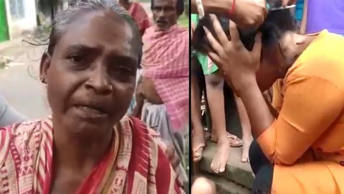 আলো মন্ডল (বাঁদিকে), কেটে নেওয়া হচ্ছে বধূর চুল। উত্তর ২৪ পরগণার হাবড়ায়। ছবি: দীপক দেবনাথ