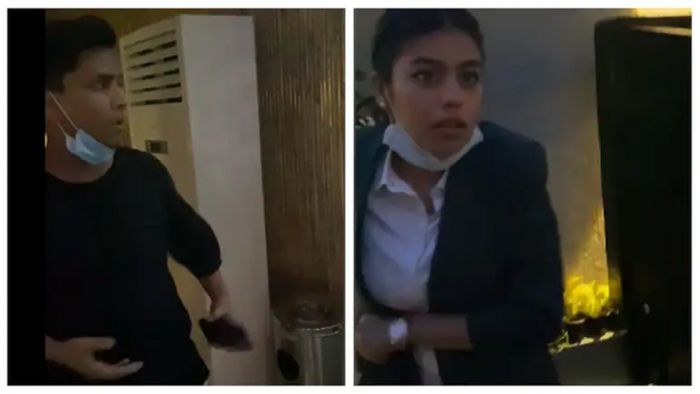 শাড়ি পরে থাকায় দিল্লির এর মলে এক মহিলাকে ঢুকতে না দেওয়ার অভিযোগ। ছবি: ভিডিওর স্ক্রিনশট