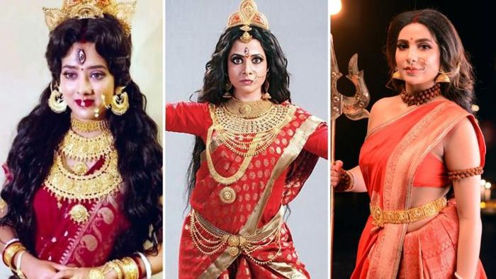 দেবী দুর্গা রূপে কোয়েল মল্লিক, শুভশ্রী গাঙ্গুলী এবং দিতিপ্রিয়া রায়