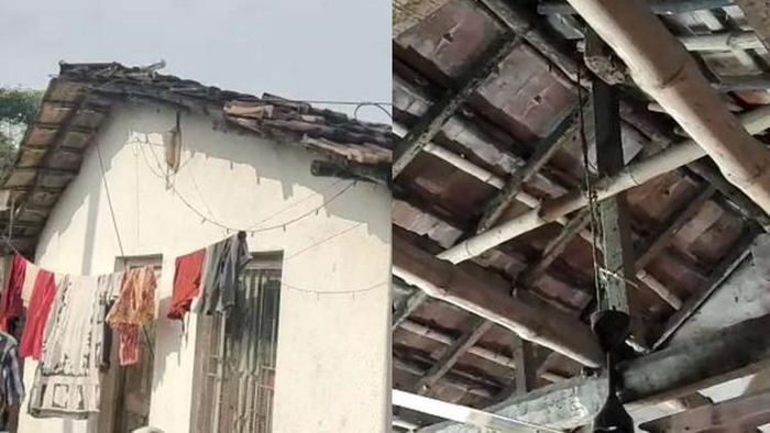 এই বাড়ির টালির চালা খুলে খুনের চেষ্টা হয় বলে অভিযোগ। ছবি: ভোলানাথ সাহা