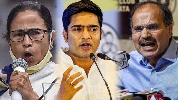 অভিষেক, মমতা ও অধীর- ফাইল ছবি।