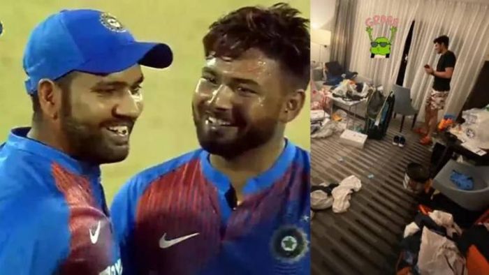 রোহিত শর্মার সঙ্গে পান্ত, ডানদিকে সেই ঘরের ছবি