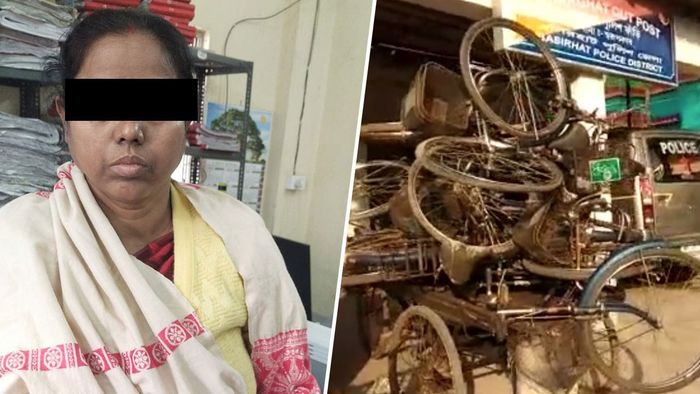 অভিযুক্ত ভারপ্রাপ্ত প্রধান শিক্ষিকা রিঙ্কু দাস (বাঁদিকে), সবুথ সাথীর সাইকেল