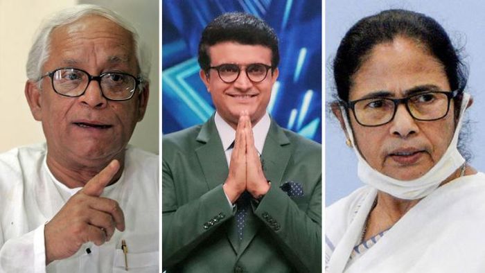 বুদ্ধদেব ভট্টাচার্য, সৌরভ গঙ্গোপাধ্যায় ও  মমতা বন্দ্যোপাধ্যায়