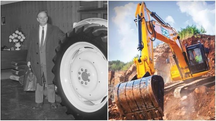 জোসেফ সাইরিল বামফোর্ড (বাঁদিকে), পাশে তাঁর উদ্ভাবন