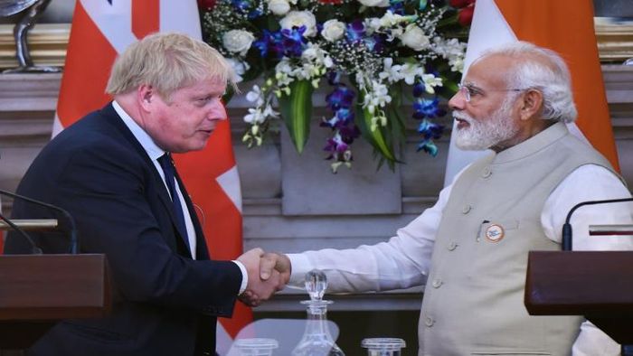 ব্রিটেনের প্রধানমন্ত্রী বরিস জনসন ও প্রধানমন্ত্রী নরেন্দ্র মোদী -- PTI