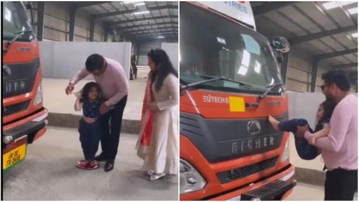 মেয়ের পায়ের ছাপ নিয়ে গাড়িতে লাগাচ্ছেন বাবা