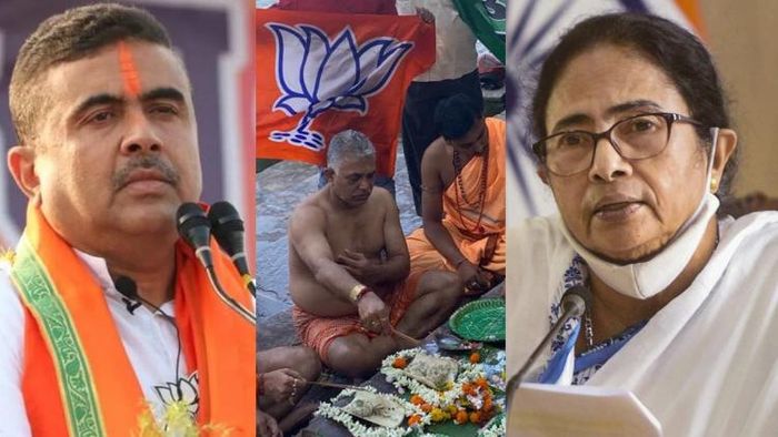 গঙ্গার ঘাটে তর্পণ দিলীপের। বর্ষপূর্তিতে মমতা-শুভেন্দু দ্বৈরথ।