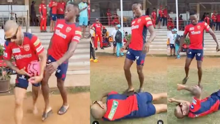 ধাওয়ানকে লাথি মারছেন রাবাদা