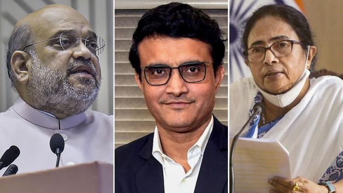 অমিত শাহ-সৌরভ গঙ্গোপাধ্যায়-মমতা বন্দ্য়োপাধ্যায়।