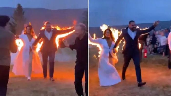 আগুনে পুড়ছে নব দম্পতি