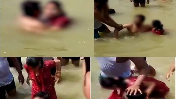 সরযূ নদীতে স্নানের সময় স্ত্রীকে চুমু খেযে বিপাকে স্বামী