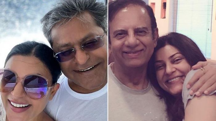 ললিত মোদী (বাম) ও সুবীর সেনের (ডান) সঙ্গে সুস্মিতা সেন