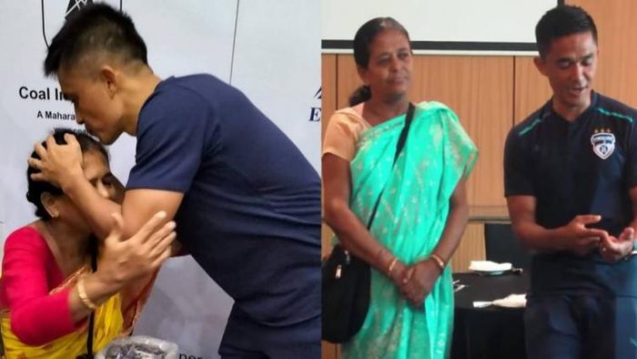 লজেন্স মাসির সঙ্গে সুনীল ( ছবি বেঙ্গালুরু এফসি-র সৌজন্যে)