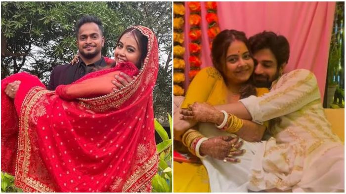 জিম প্রশিক্ষক শাহনওয়াজ শেখকে বিয়ে করেন দেবলীনা, ডানদিকে বন্ধু বিশাল সিং