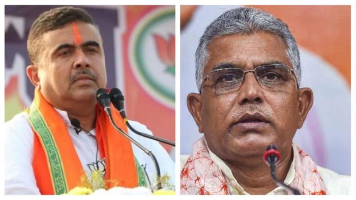 শুভেন্দু অধিকারী ও দিলীপ ঘোষ (বামদিক থেকে)