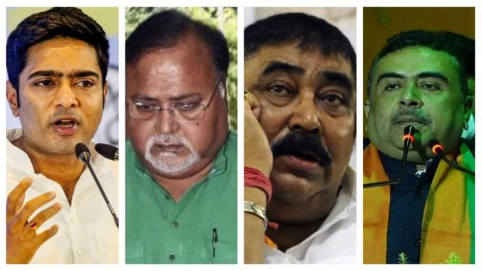 অভিষেক বন্দ্যোপাধ্যায়, পার্থ চট্টোপাধ্যায়, অনুব্রত মণ্ডল, শুভেন্দু অধিকারী (বামদিক থেকে)