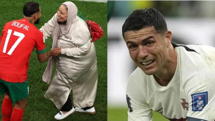 দুই ছবি, ম্যাচ হেরে কান্নায় ভেঙে পড়লেন রোনাল্ডো, মায়ের সঙ্গে নাচ মরক্কো খেলোয়াড়ের