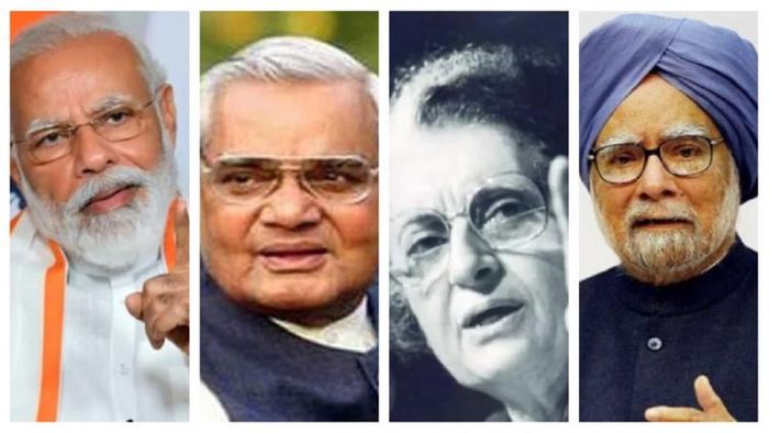 নরেন্দ্র মোদী, অটল বিহারী বাজপেয়ী, ইন্দিরা গান্ধী, মনমোহন সিং (বামদিক থেকে)