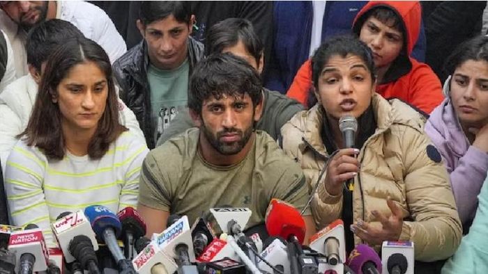 কুস্তিগীরদের বিক্ষোভ।