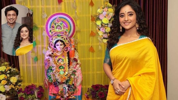 দেবের অফিসে সরস্বতী পুজোয় সৌমিতৃষা কুণ্ডু (ছবি: ইনস্টাগ্রাম)