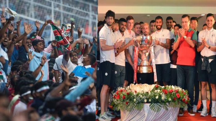 ট্রফি হাতে মোহনবাগান