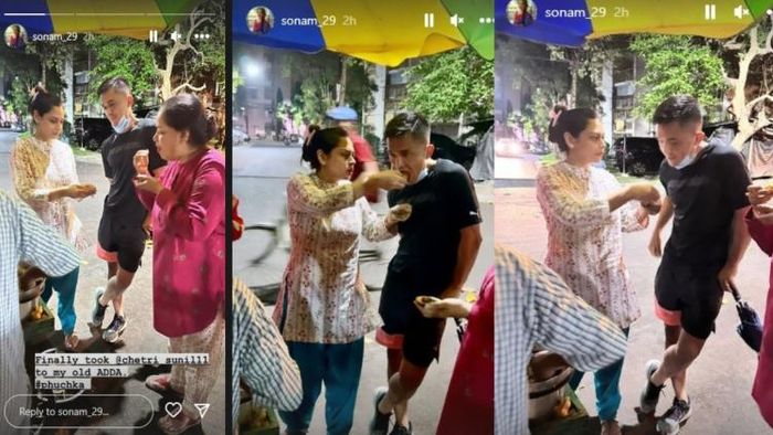 ফুচকা খাচ্ছেন সুনীল (ছবি- সোনমের ইনস্টাগ্রাম স্টোরি)