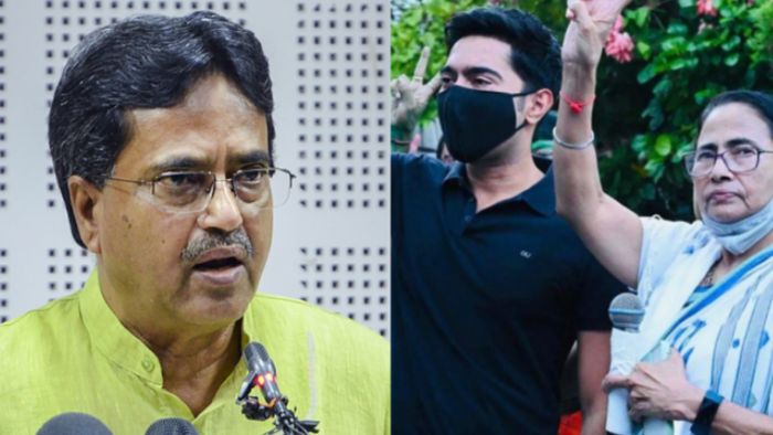 মানিক সাহা, মমতা বন্দ্যোপাধ্যায় ও অভিষেক বন্দ্যোপাধ্যায়।