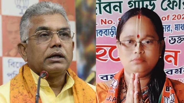 দিলীপের হিজড়া মন্তব্যের বিরোধিতায় দলের কর্মী পিঙ্কি বর্মন।