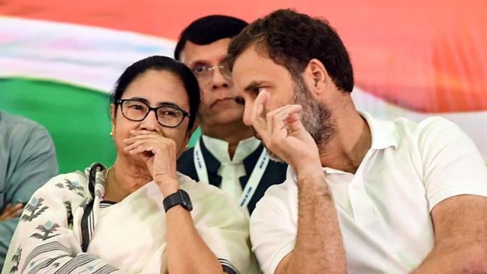 রাহুল গান্ধীর পাশে মমতা বন্দ্যোপাধ্যায়।