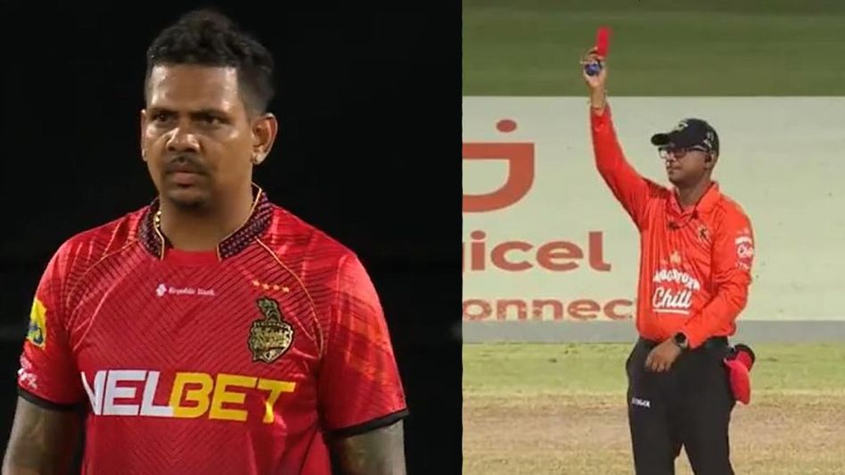 ক্রিকেটে প্রথম রেড কার্ড দেখলেন নারিন, মাঠ ছাড়তে হল কেন? ক্রিকেটে প্রথম রেড কার্ড দেখলেন নারিন, মাঠ ছাড়তে হল কেন?