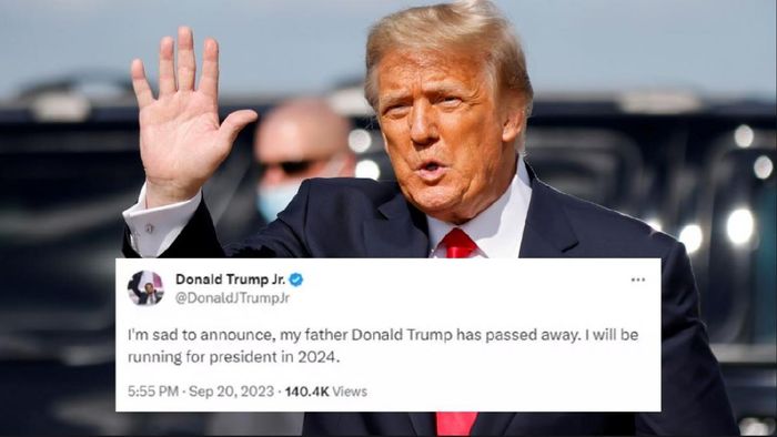 ডোনাল্ড ট্রাম্প মৃত। এমনই ভুয়ো পোস্ট করা হল প্রাক্তন মার্কিন প্রেসিডেন্টের ছেলের এক্স(আগের টুইটার) অ্যাকাউন্ট থেকে। পরে অবশ্য জানা গেল, পুরোটাই ভুয়ো। আসলে ডোনাল্ড ট্রাম্প জুনিয়রের এক্স অ্যাকাউন্ট বুধবার হ্যাক করা হয়েছিল।