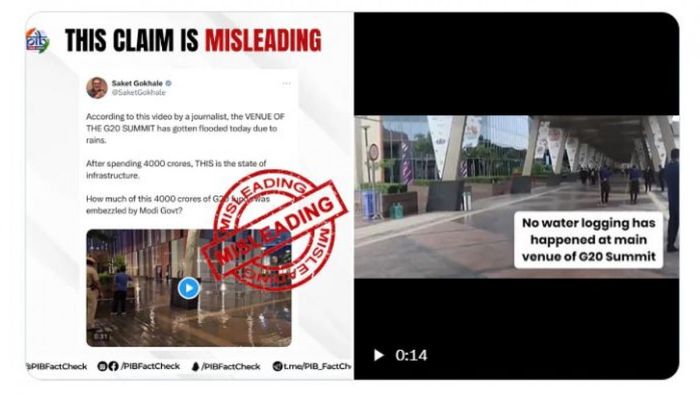 G20 শীর্ষ সম্মেলনের অনুষ্ঠান স্থল নাকি বৃষ্টির জলে ভেসে গিয়েছে। সোশ্যাল মিডিয়ায় কেন্দ্র বিরোধী দলের অনেকেই এমন দাবি করেছেন।