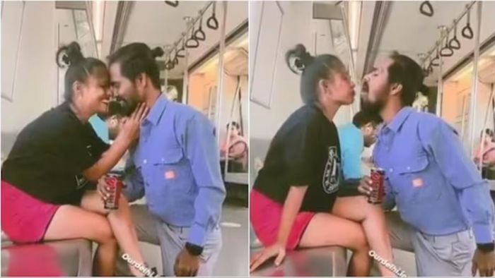 দিল্লি মেট্রোয় তরুণ-তরুণীর অন্তরঙ্গের দৃশ্য