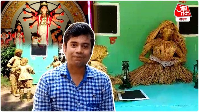 পুজোর থিমে রাস্তার মাস্টার, কলকাতার বুকে এক টুকরো আদিবাসী গ্রাম!