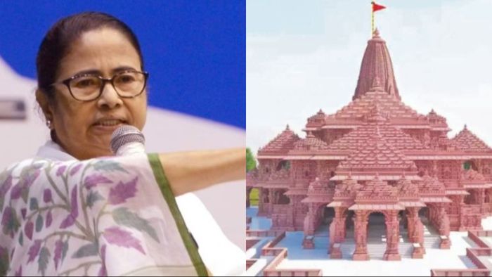 মমতা বন্দ্যোপাধ্যায় (বাঁ দিকে), রাম মন্দির।