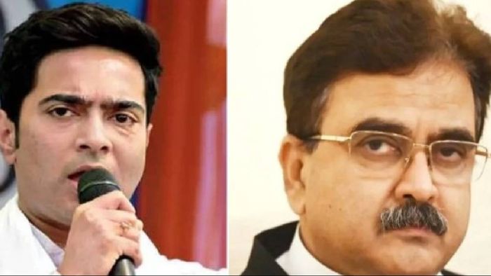 অভিষেক বন্দ্যোপাধ্যায় এবং বিচারপতি অভিজিৎ গঙ্গোপাধ্যায় (বাঁ দিক থেকে)।