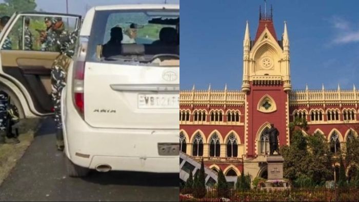 সন্দেশখালিতে ঘটনার দিন (বাঁ দিকে)। কলকাতা হাইকোর্ট।