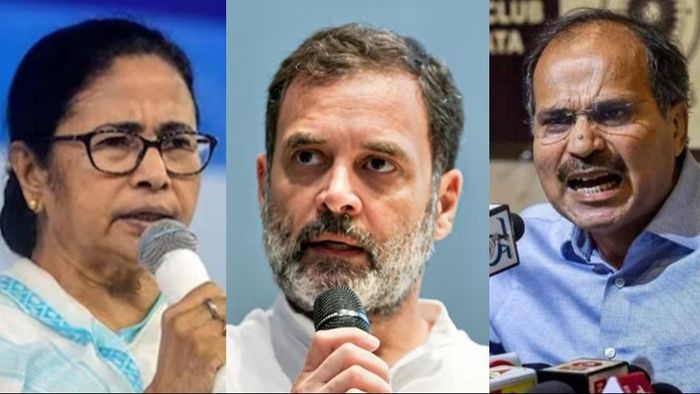 মমতা বন্দ্যোপাধ্যায়, রাহুল গান্ধী ও অধীর চৌধুরী
