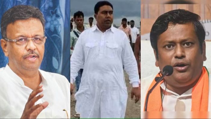 ফিরহাদ হাকিম, শেখ শাহজাহান, সুকান্ত মজুমদার (বাঁ দিক থেকে)।