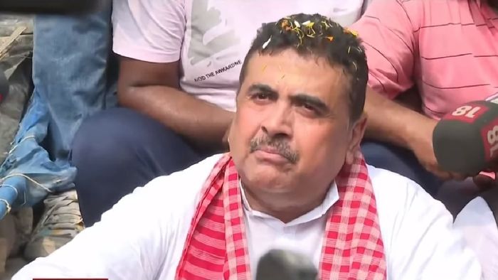 সন্দেশখালিতে শুভেন্দু অধিকারী।