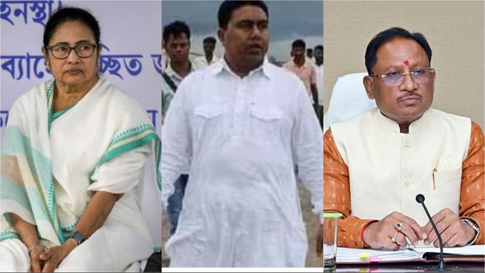 মমতা বন্দ্যোপাধ্যায়, শেখ শাহজাহান, বিষ্ণু দেও সাই। (বাঁ দিক থেকে)।